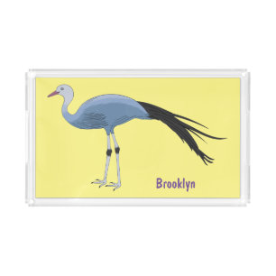 Blue crane bird cartoon illustration acrylic tray