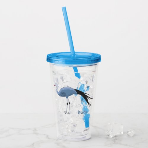 Blue crane bird cartoon illustration acrylic tumbler