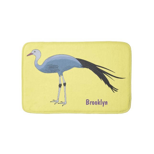 Blue crane bird cartoon illustration bath mat (Front)