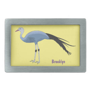Blue crane bird cartoon illustration  belt buckle