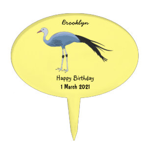Blue crane bird cartoon illustration cake topper