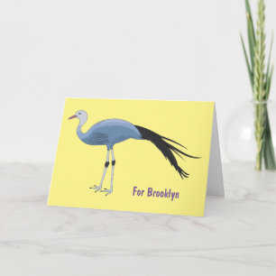 Blue crane bird cartoon illustration card