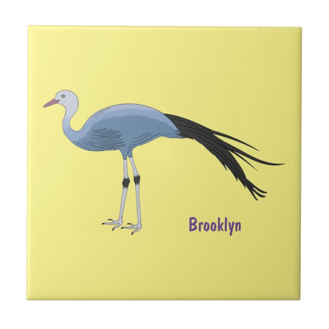 Blue crane bird cartoon illustration ceramic tile (Front)