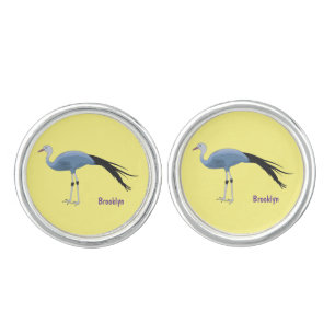 Blue crane bird cartoon illustration  cufflinks