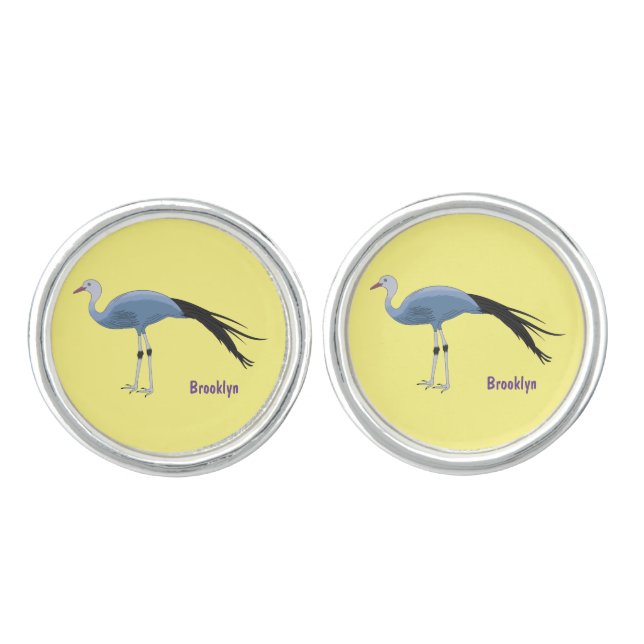 Blue crane bird cartoon illustration  cufflinks (Front)