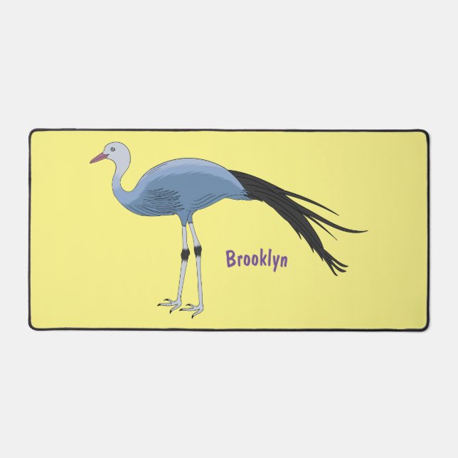 Blue crane bird cartoon illustration desk mat (Front)