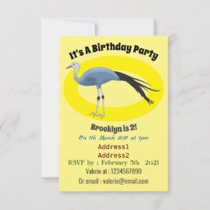Blue crane bird cartoon illustration  invitation
