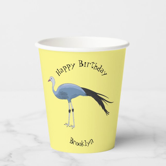 Blue crane bird cartoon illustration paper cups (Front)