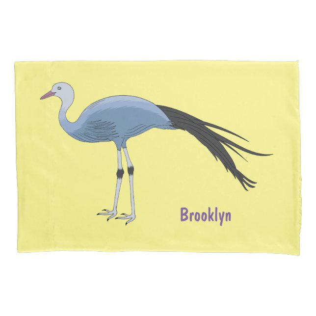 Blue crane bird cartoon illustration pillow case (Front)
