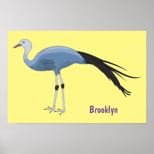 Blue crane bird cartoon illustration  poster