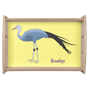 Blue crane bird cartoon illustration serving tray