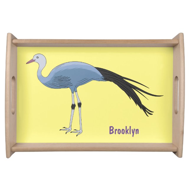 Blue crane bird cartoon illustration serving tray (Front)