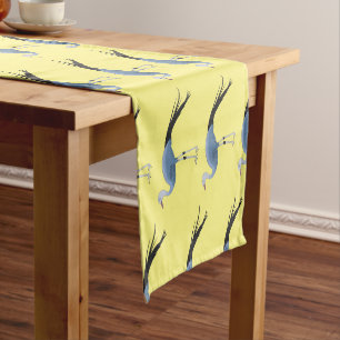 Blue crane bird cartoon illustration short table runner