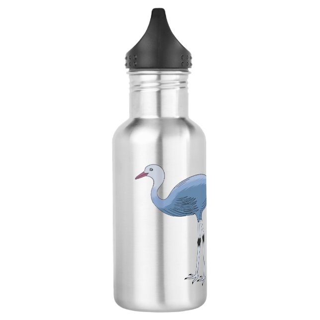 Blue crane bird cartoon illustration  stainless steel water bottle (Left)