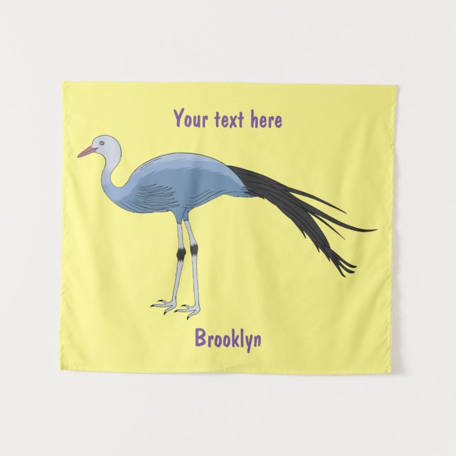 Blue crane bird cartoon illustration  tapestry (Front (Horizontal))