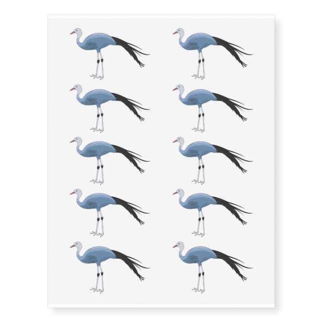 Blue crane bird cartoon illustration  temporary tattoos (Front)