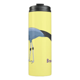 Blue crane bird cartoon illustration thermal tumbler