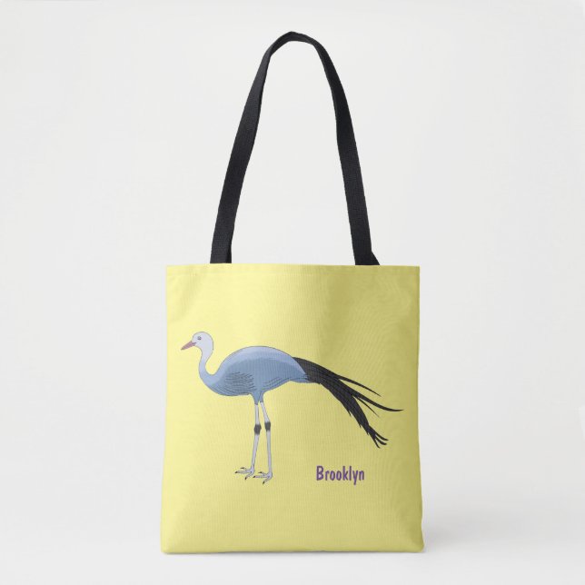 Blue crane bird cartoon illustration tote bag (Front)