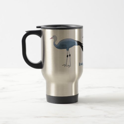 Blue crane bird cartoon illustration travel mug