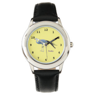 Blue crane bird cartoon illustration  watch