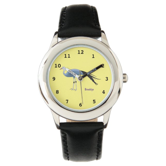 Blue crane bird cartoon illustration  watch (Front)