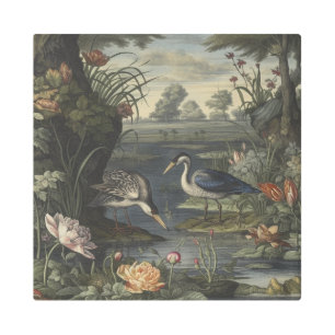 Blue Crane Botanical Watercolor Fine Art Scene