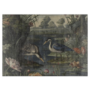 Blue Crane Botanical Watercolor Kitchen Decor Cutting Board