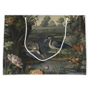 Blue Crane Chinoiserie Antique Botanical Designer Large Gift Bag