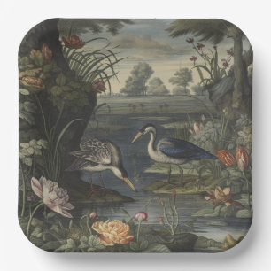Blue Crane Garden Party Antique Botanical Floral Paper Plates