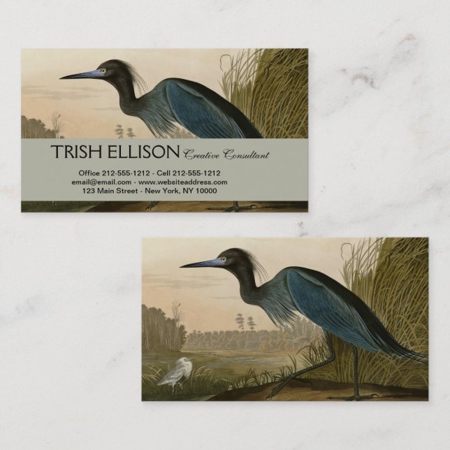 Blue Crane Heron Audubon Painting Business Card (Front/Back)