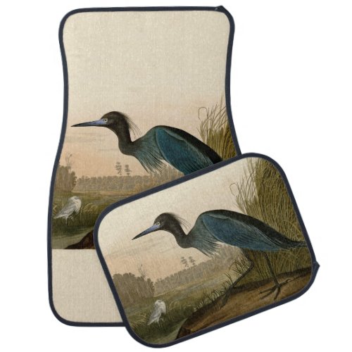 Blue Crane Heron Audubon Painting Car Floor Mat
