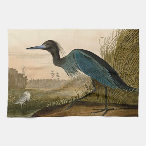 Blue Crane Heron Audubon Painting Kitchen Towel