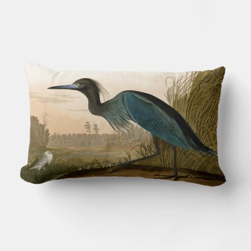 Blue Crane Heron Audubon Painting Lumbar Pillow