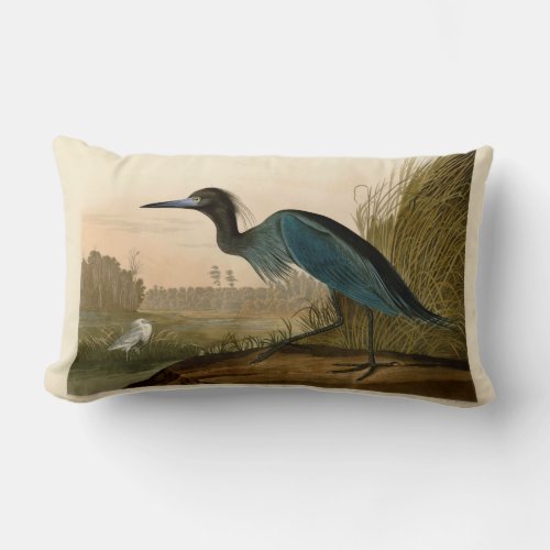 Blue Crane Heron Audubon Painting Lumbar Pillow