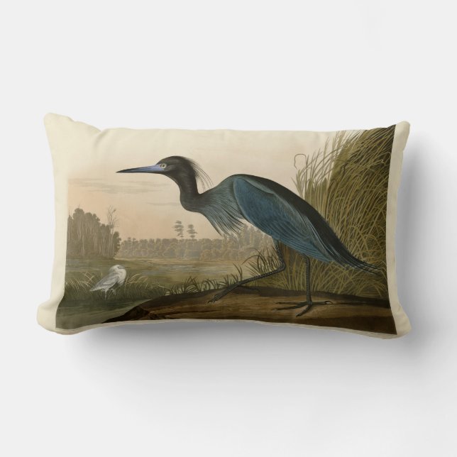 Blue Crane Heron Audubon Painting Lumbar Pillow (Front)