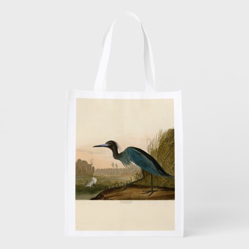 Blue Crane Heron Audubon Painting Reusable Grocery Bag
