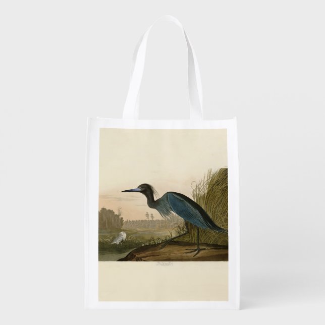 Blue Crane Heron Audubon Painting Reusable Grocery Bag (Back)