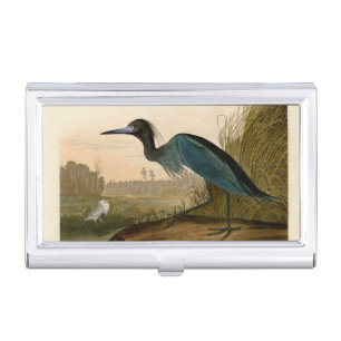 Blue Crane Heron Audubon Print Coastal Art Business Card Case