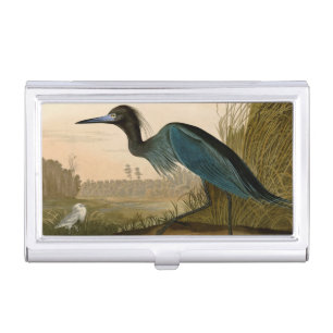 Blue Crane Heron Audubon Print Coastal Art Business Card Case