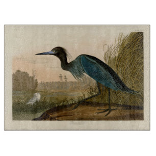 Blue Crane Heron Audubon Print Coastal Art Cutting Board