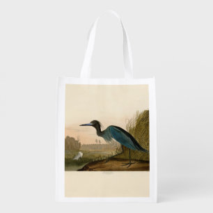 Blue Crane Heron Audubon Print Coastal Art Reusable Grocery Bag