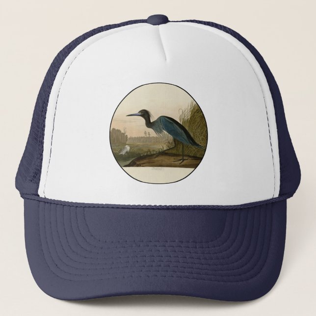 Blue Crane Heron Audubon Print Coastal Art Trucker Hat (Front)