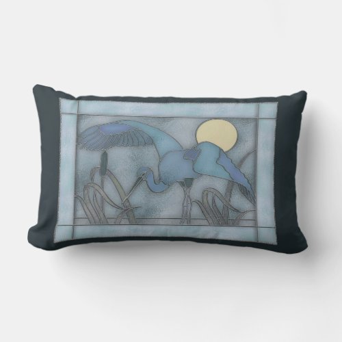 Blue Crane in Marsh pillow Stained Glass Look