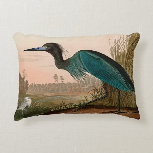 Blue Crane or Heron Birds of America Audubon Print Accent Pillow