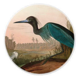 Blue Crane or Heron Birds of America Audubon Print Ceramic Knob
