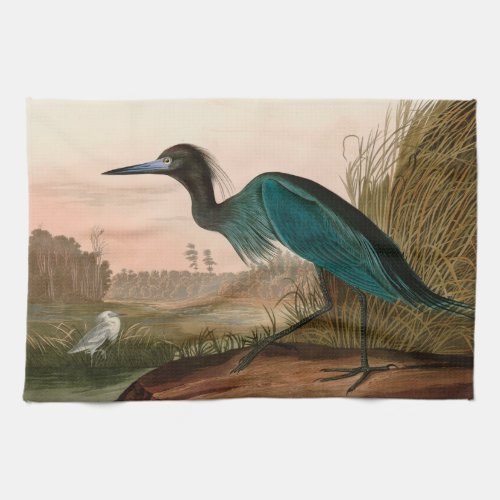 Blue Crane or Heron Birds of America Audubon Print Kitchen Towel