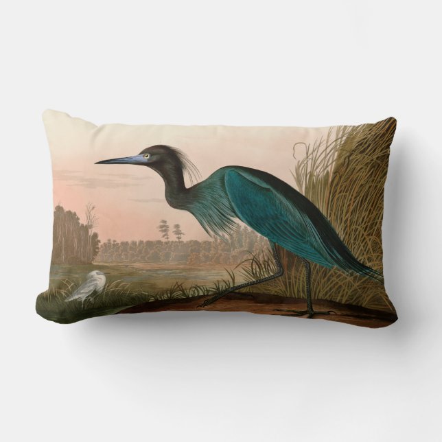 Blue Crane or Heron Birds of America Audubon Print Lumbar Pillow (Front)