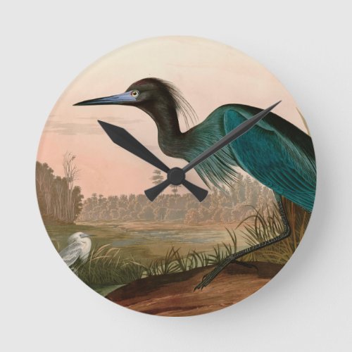 Blue Crane or Heron Birds of America Audubon Print Round Clock