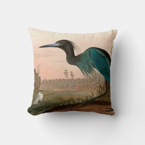 Blue Crane or Heron Birds of America Audubon Print Throw Pillow