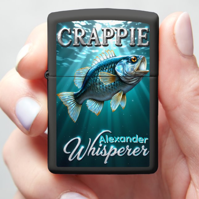 Blue Crappie Personalized Underwater Panfish Zippo Lighter (In Hand)